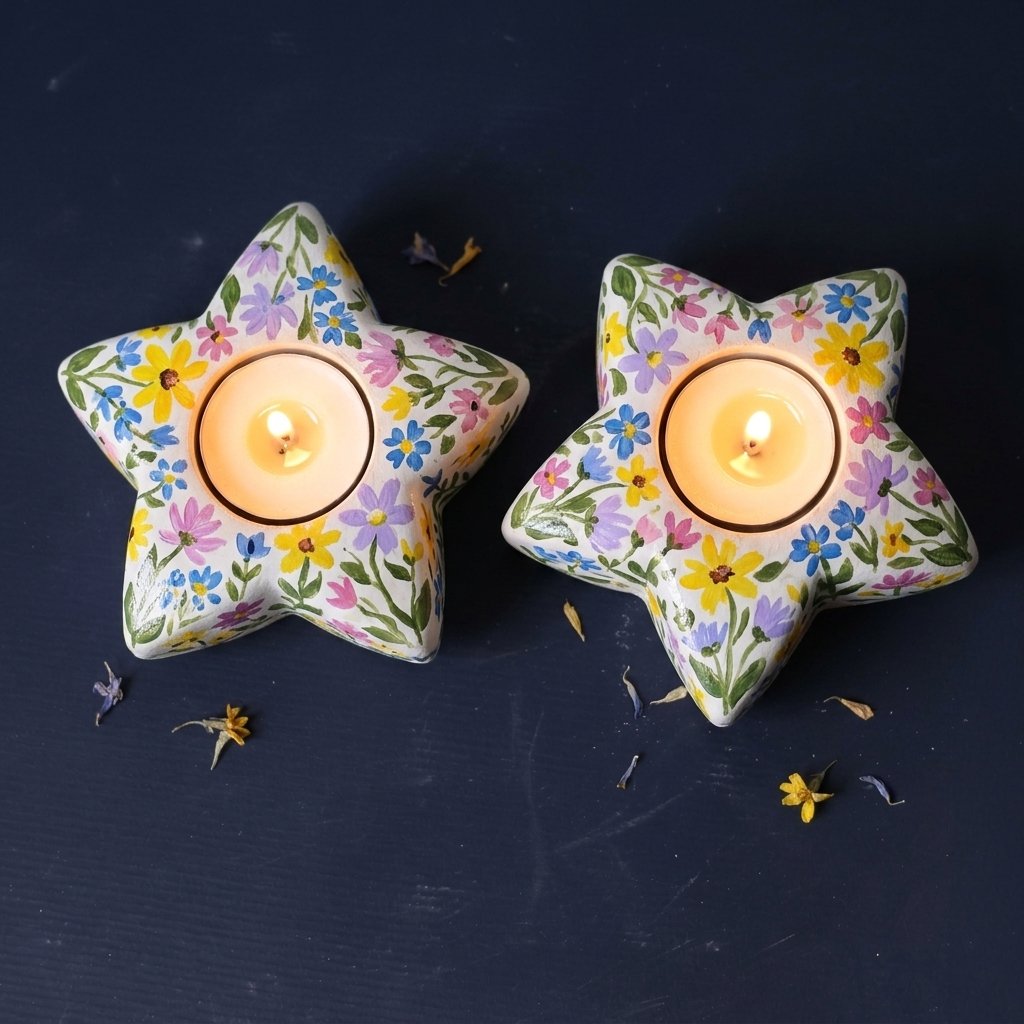hand painted plaster stars candl… 202607281121
